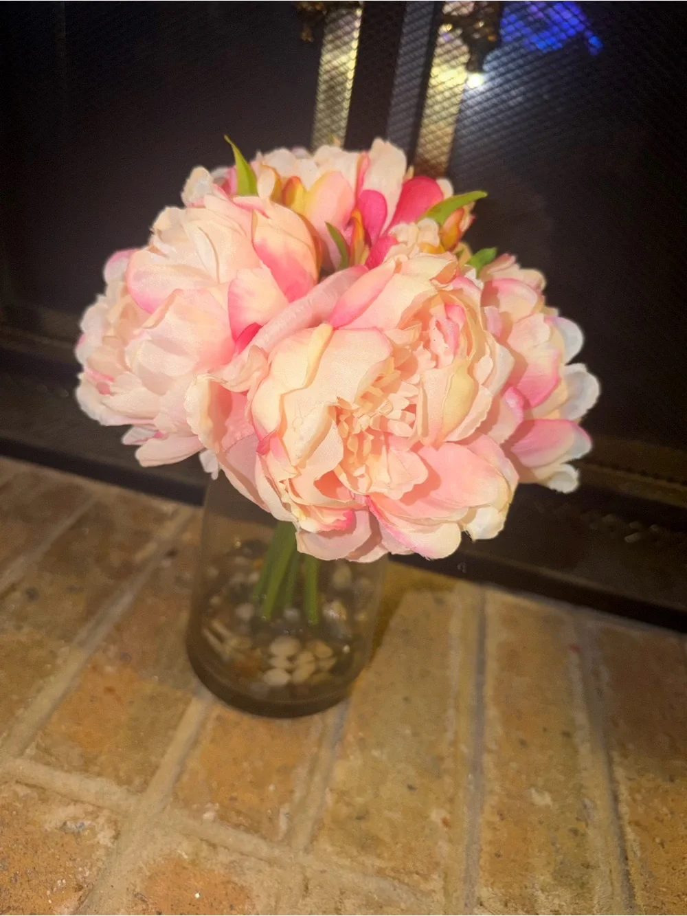 Pink Gerbera Daisy Faux Arrangement in Round Glass Vase - Home Accents